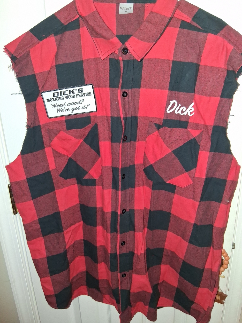 Spirit Halloween Costume -Men's Red and Black Plaid Sleeveless Button-Down Shirt